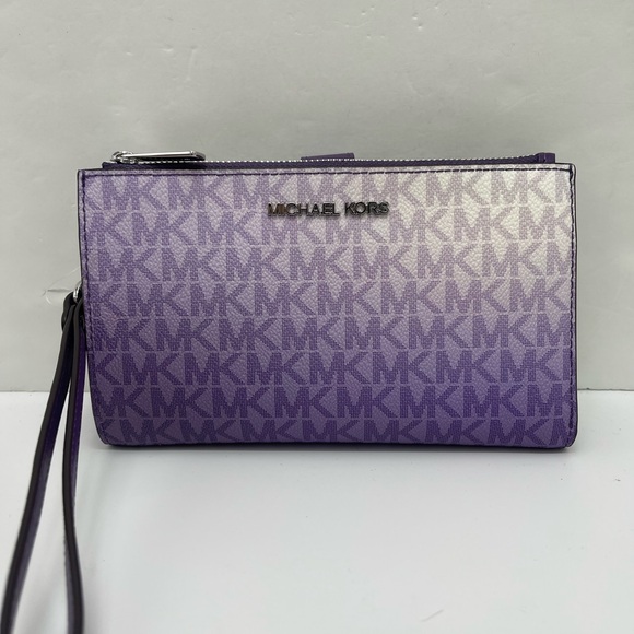 MICHAEL KORS JS Lg Ombré Signature Logo Double Zip Wristlet Wallet Dark Purple